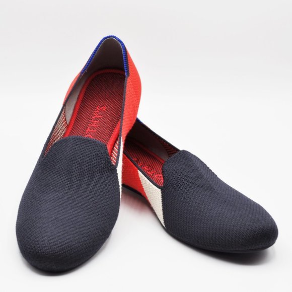 Rothy's Slate Prep Red White Navy Blue Flats Loafers, Size 10 - Picture 2 of 6